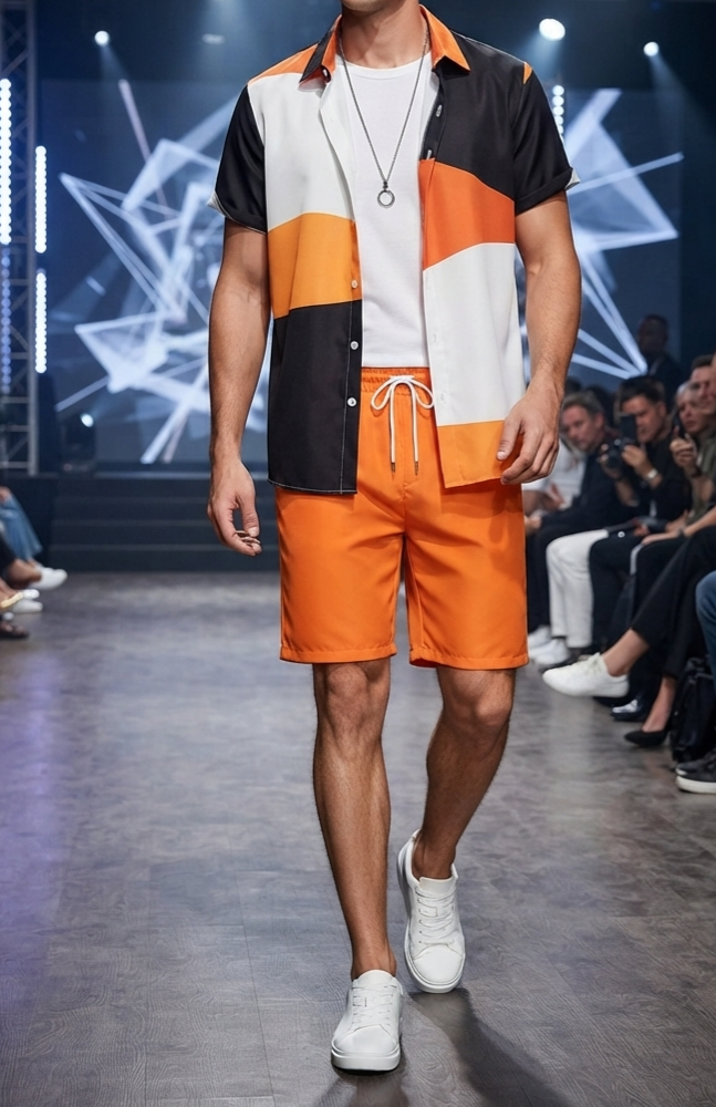 Herren Sommer-Set Kurzarmhemd & Shorts Bedrucktes Freizeit-Outfit