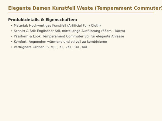 Elegante Damen Kunstfell Weste – Mittellanger Cardigan im Englischen Stil