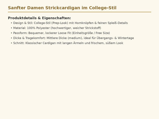 Sanfter Damen Strickcardigan im College-Stil – Gemütliche Strickjacke mit Hornknöpfen