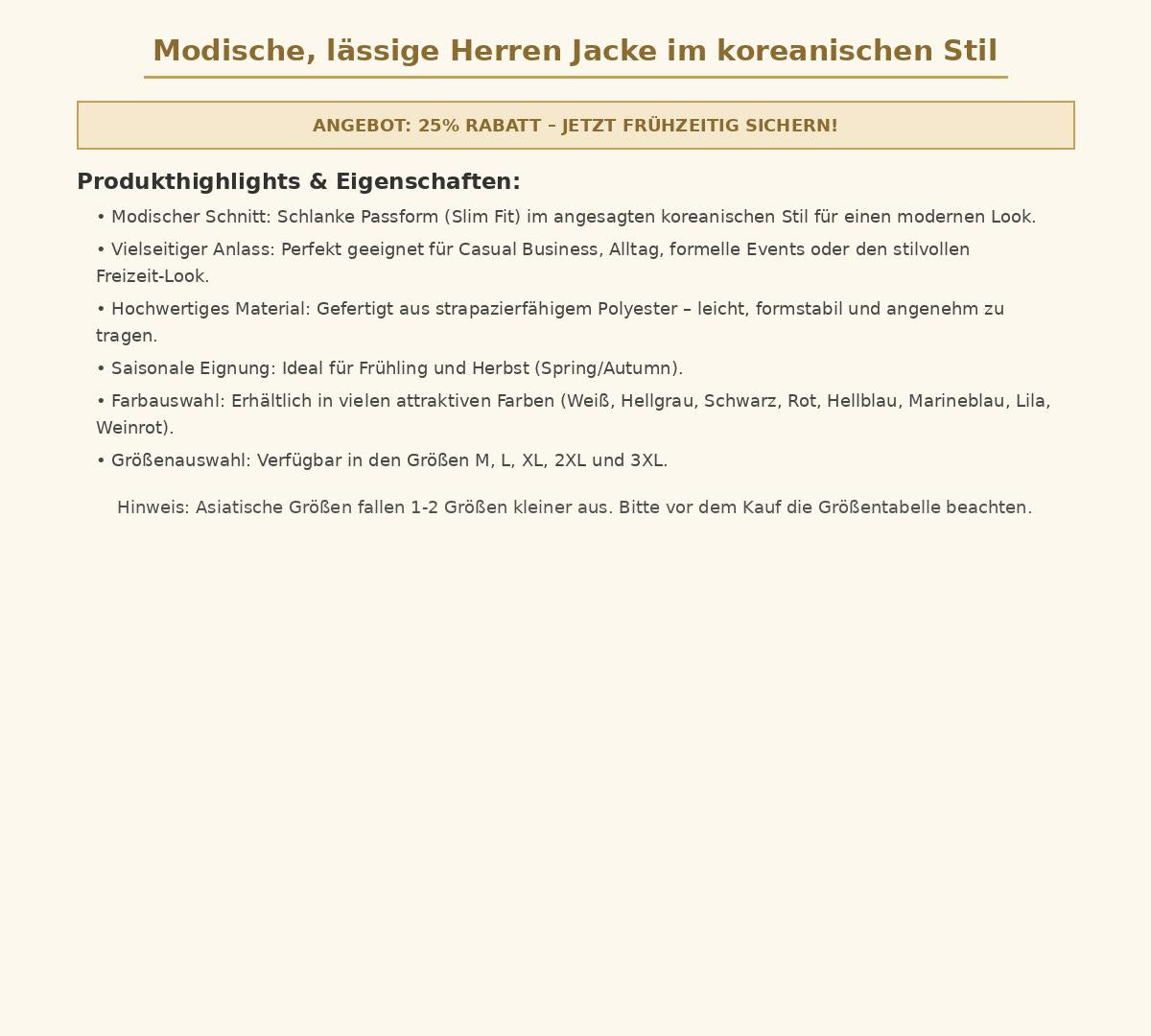 Herren Jacke Slim Fit – Modischer Blazer, lässige Business & Freizeit Übergangsjacke für Frühling und Herbst