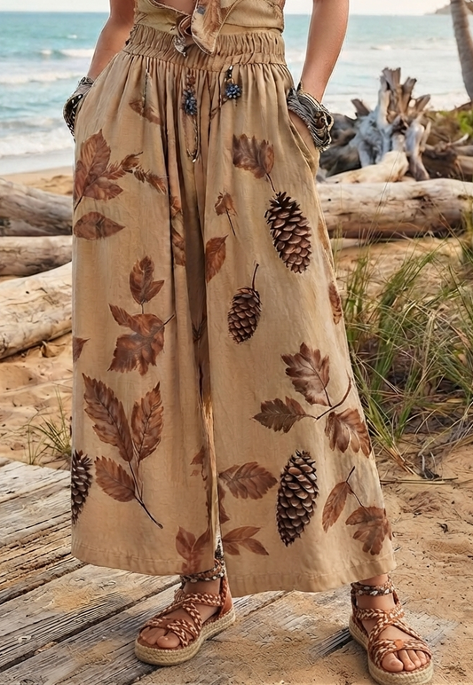 Damen Boho Hosen Weites Bein Lose Sommer Hose Ethno Stil Freizeithose S-5XL