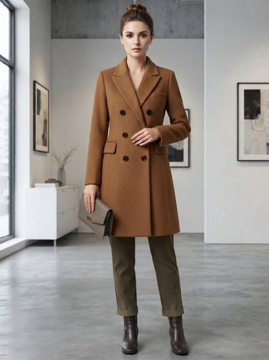 Eleganter Damen Wollmisch-Mantel mit langen Ärmeln – Klassischer Wintermantel