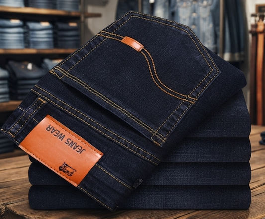 Herren Stretch-Jeans Slim-Straight Klassische Denim-Hose Dunkelblau
