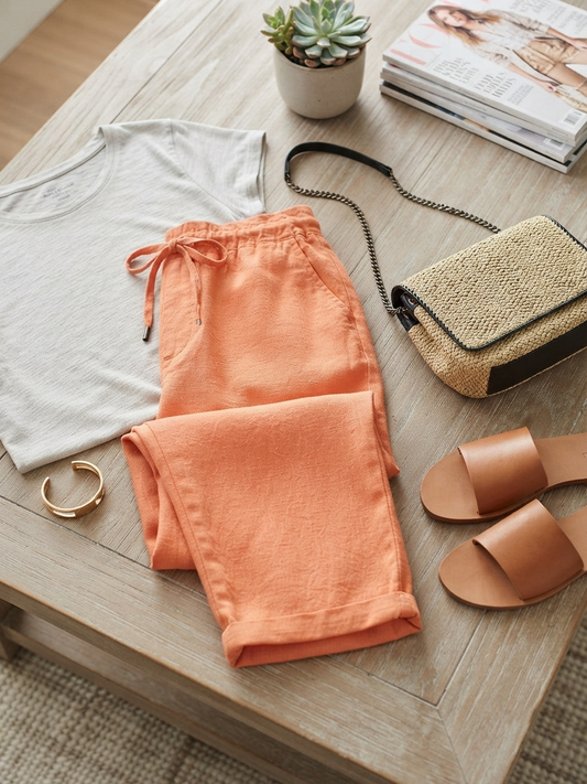 Damen Baumwoll-Leinen 3/4-Hose – Luftige Sommer-Capri