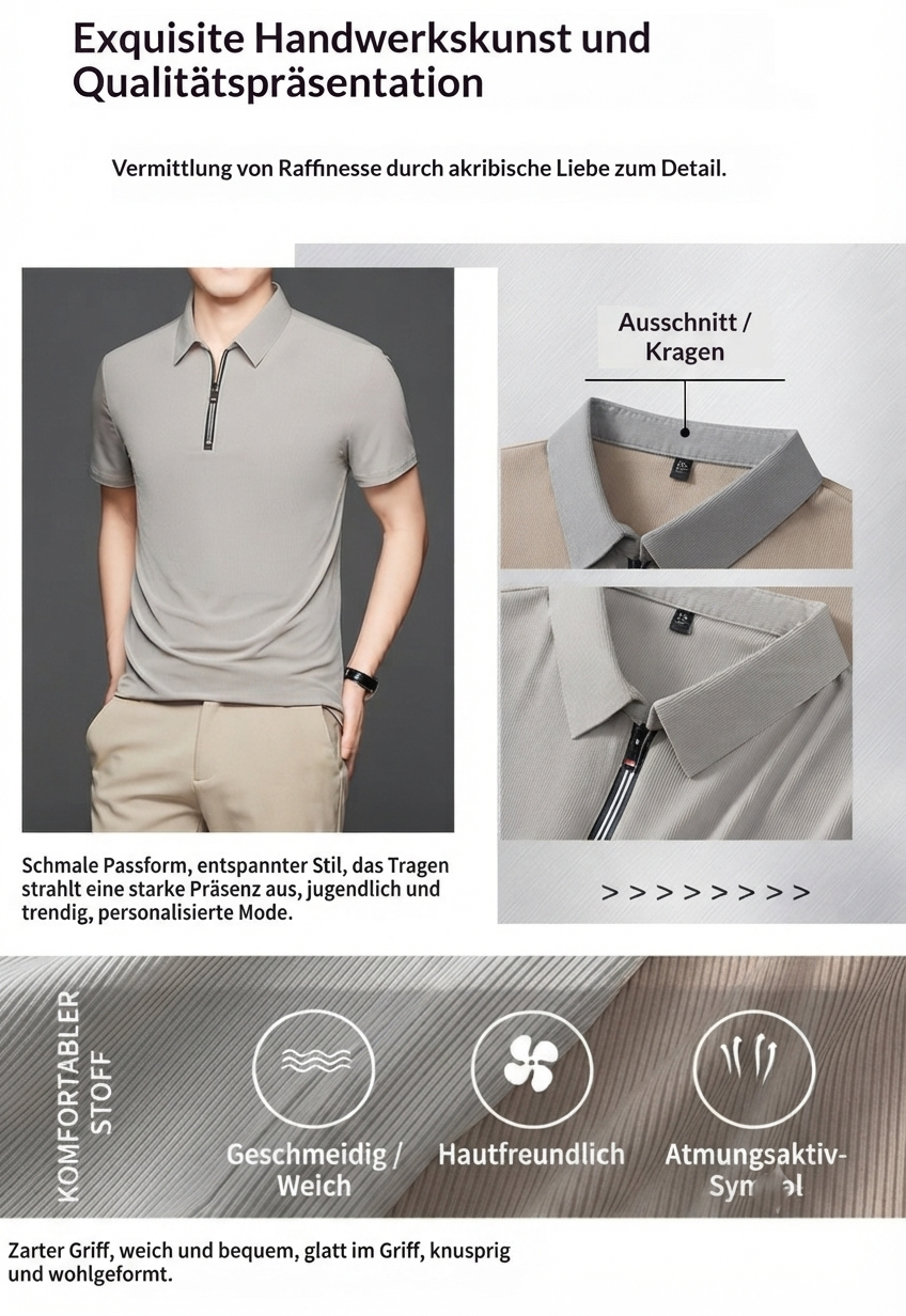 Herren Business-Casual Polo-Shirt – Half-Zip, Ice-Silk Sommer-Stil