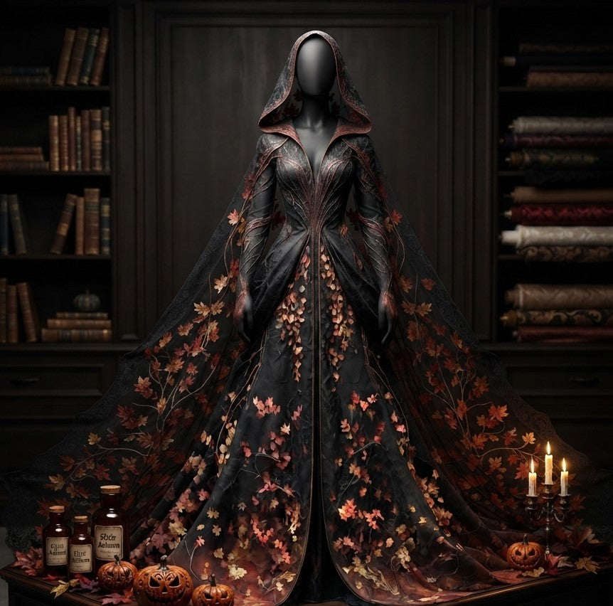 Damen Gothic Hexenkleid Maxikleid im Retro Stil Extravagantes Kostüm in verschiedenen Varianten mit Rüschenärmeln und 3D Muster Größen S bis 5XL