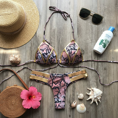 Sexy Damen Bronzing Bikini Set – Elegantes Riemchen Triangel Badeanzug Set XS S M L XL