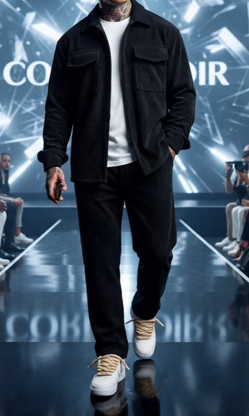 Herren Freizeit-Set Langarmhemd & Hose Reverskragen Zweiteiler Anzug Casual