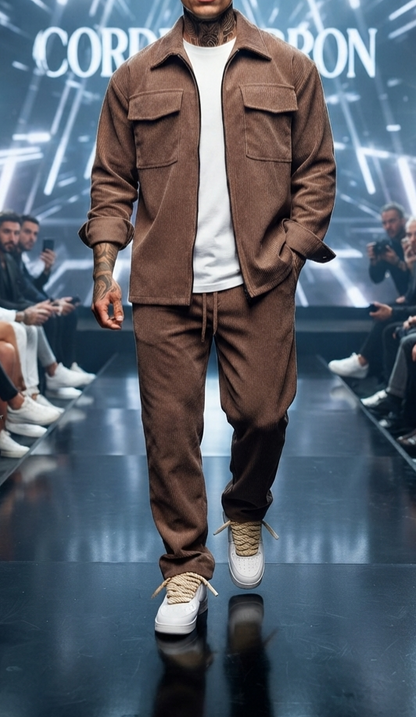 Herren Freizeit-Set Langarmhemd & Hose Reverskragen Zweiteiler Anzug Casual
