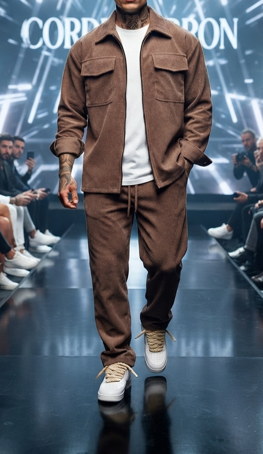 Herren Freizeit-Set Langarmhemd & Hose Reverskragen Zweiteiler Anzug Casual