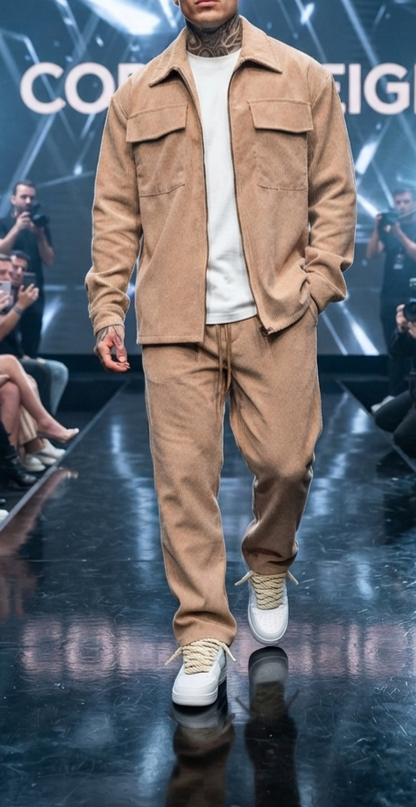 Herren Freizeit-Set Langarmhemd & Hose Reverskragen Zweiteiler Anzug Casual