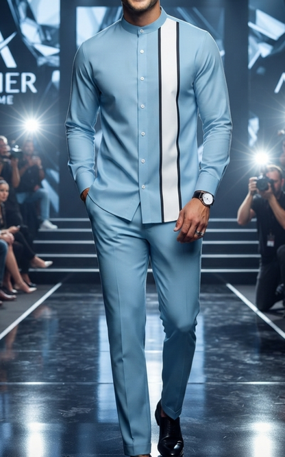 Herren Retro Freizeit-Set Langarmhemd & Lange Hose Zweiteiler Casual