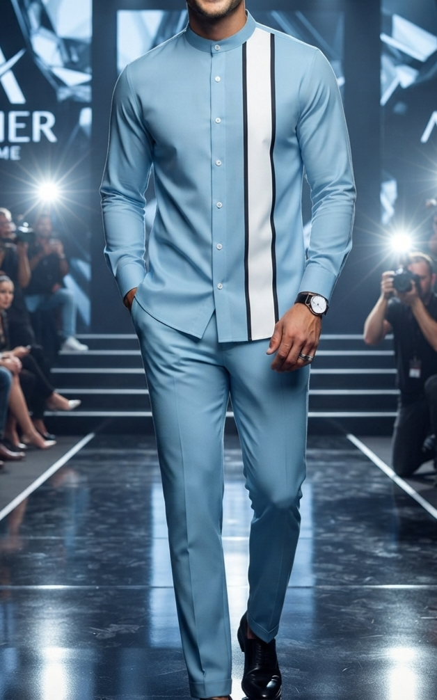 Herren Retro Freizeit-Set Langarmhemd & Lange Hose Zweiteiler Casual