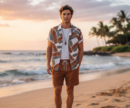 Herren Sommer-Set Kurzarmhemd & Shorts Bedrucktes Freizeit-Outfit