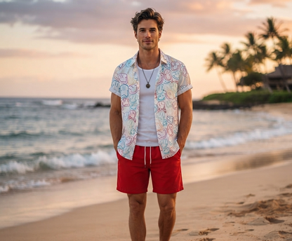 Herren Sommer-Set Kurzarmhemd & Shorts Bedrucktes Freizeit-Outfit