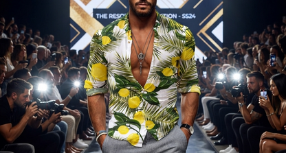 Herren Strandhemd Langarm Lässiges Hawaiihemd mit bunten Print-Motiven