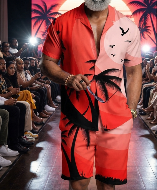 Herren Sommer Kurzarmhemd & Shorts Set 3D-Druck Allover-Muster Zweiteiler