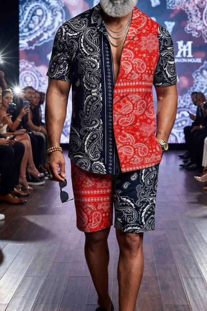 Herren Sommer Kurzarmhemd & Shorts Set 3D-Druck Allover-Muster Zweiteiler