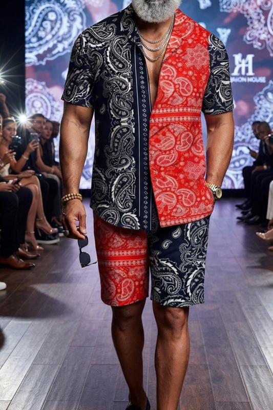 Herren Sommer Kurzarmhemd & Shorts Set 3D-Druck Allover-Muster Zweiteiler