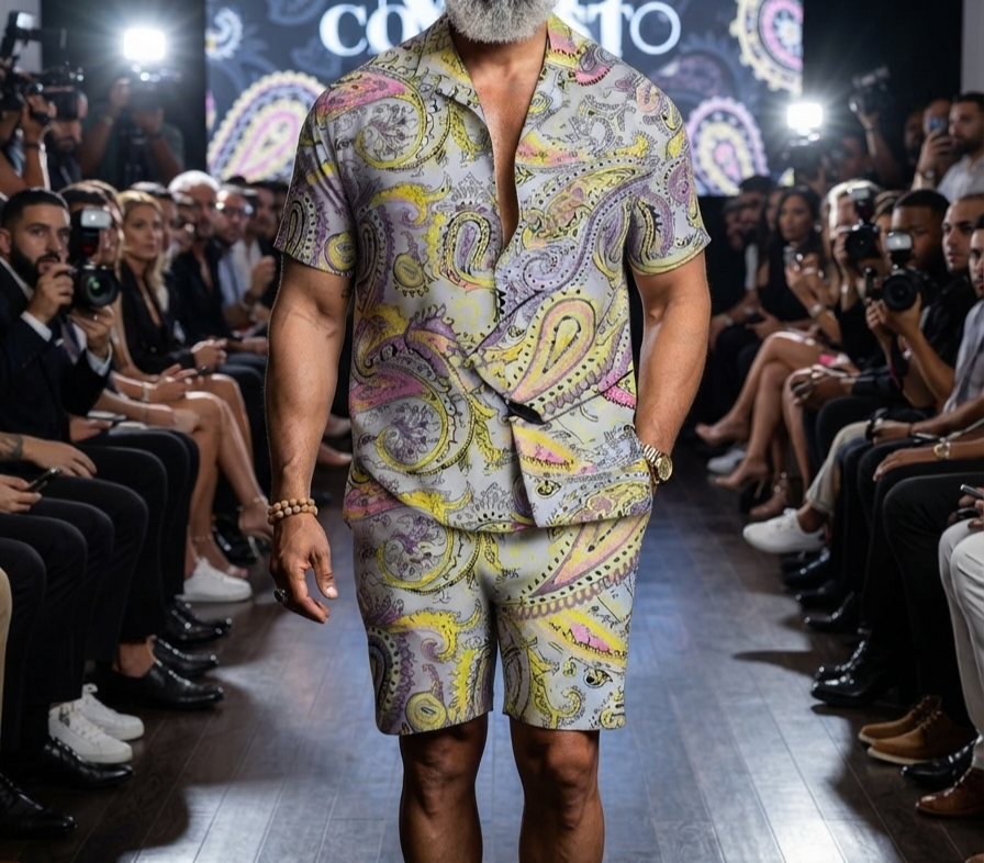 Herren Sommer Kurzarmhemd & Shorts Set 3D-Druck Allover-Muster Zweiteiler