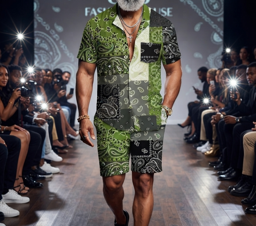 Herren Sommer Kurzarmhemd & Shorts Set 3D-Druck Allover-Muster Zweiteiler