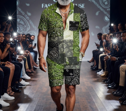Herren Sommer Kurzarmhemd & Shorts Set 3D-Druck Allover-Muster Zweiteiler