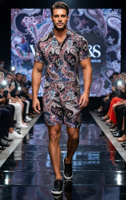 Herren Sommer Kurzarmhemd & Shorts Set 3D-Druck Allover-Muster Zweiteiler