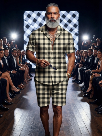 Herren Sommer Kurzarmhemd & Shorts Set 3D-Druck Allover-Muster Zweiteiler