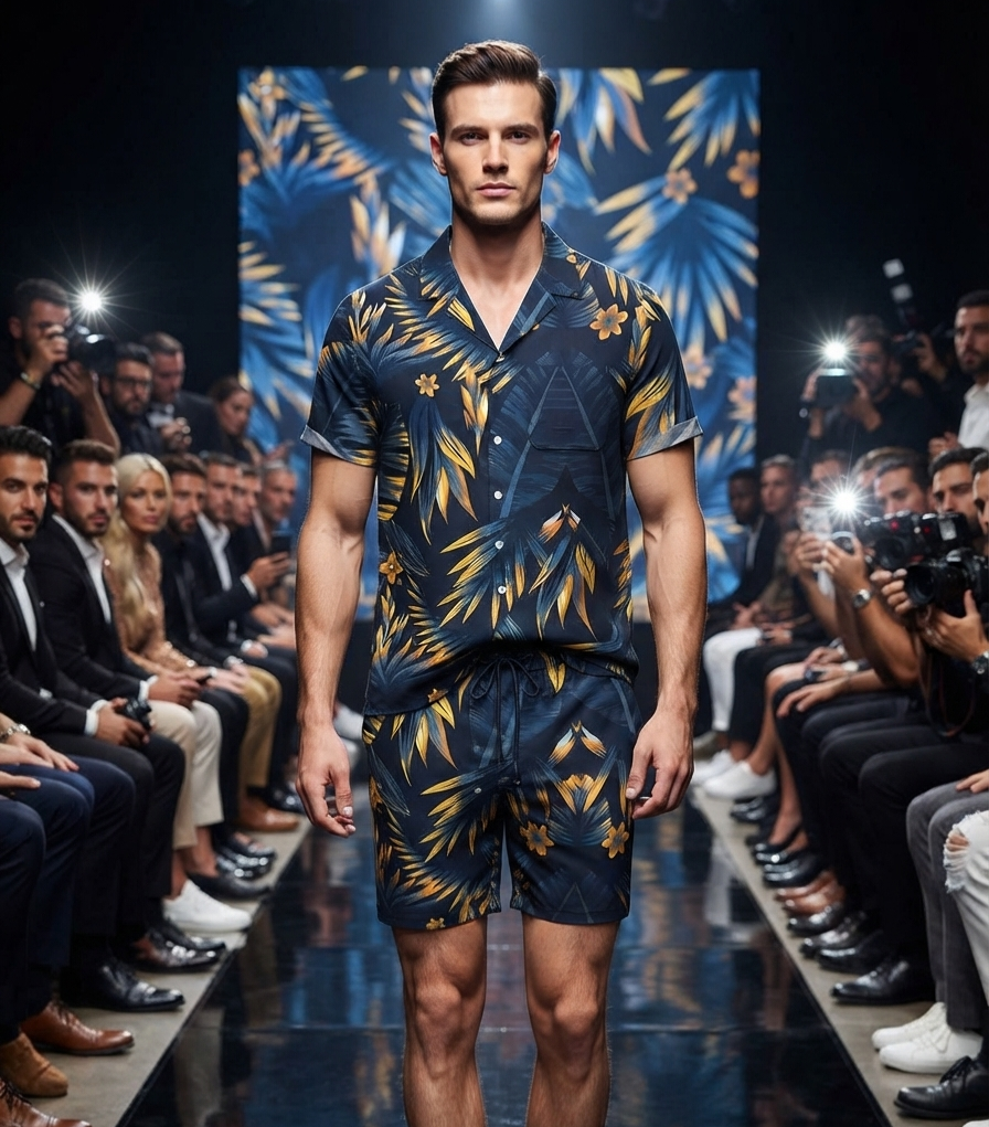 Herren Sommer Kurzarmhemd & Shorts Set 3D-Druck Allover-Muster Zweiteiler