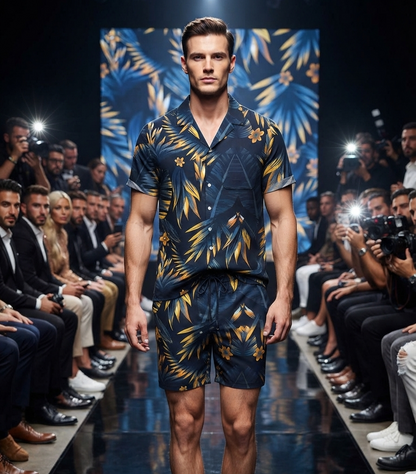 Herren Sommer Kurzarmhemd & Shorts Set 3D-Druck Allover-Muster Zweiteiler