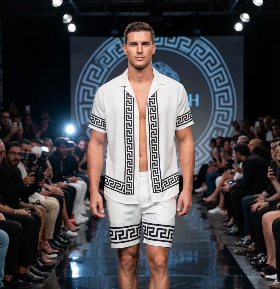 Herren Sommer Kurzarmhemd & Shorts Set 3D-Druck Allover-Muster Zweiteiler