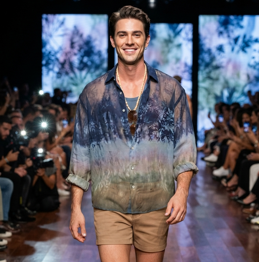 Herren Tie-Dye transparentes Hemd Leichtes Sommer-Langarmhemd Casual