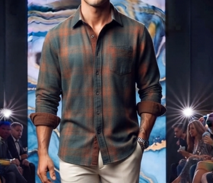 Herren Vintage Flanellhemd Kariert Langarm Freizeit-Hemd Loose-Fit