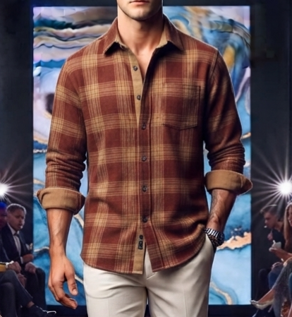 Herren Vintage Flanellhemd Kariert Langarm Freizeit-Hemd Loose-Fit