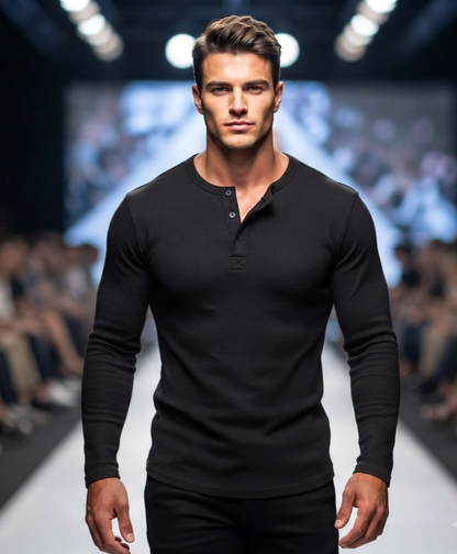 Lässiges Herren-Langarmshirt (Long-Sleeve T-Shirt) mit stilvollem Henley-Ausschnitt für einen entspannten Casual-Look im Alltag