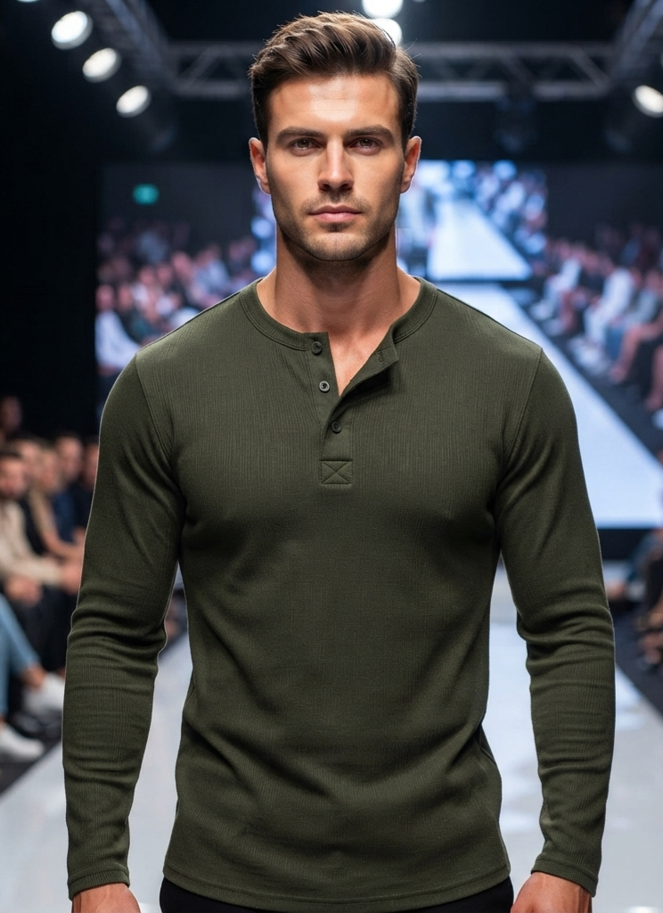 Lässiges Herren-Langarmshirt (Long-Sleeve T-Shirt) mit stilvollem Henley-Ausschnitt für einen entspannten Casual-Look im Alltag