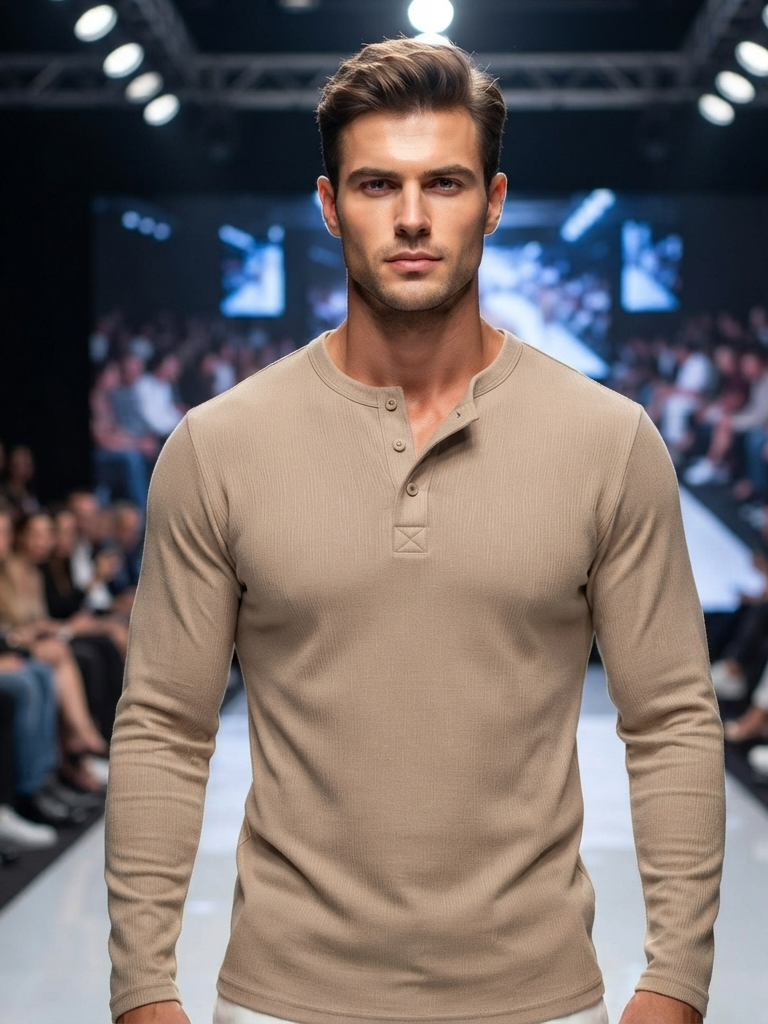 Lässiges Herren-Langarmshirt (Long-Sleeve T-Shirt) mit stilvollem Henley-Ausschnitt für einen entspannten Casual-Look im Alltag