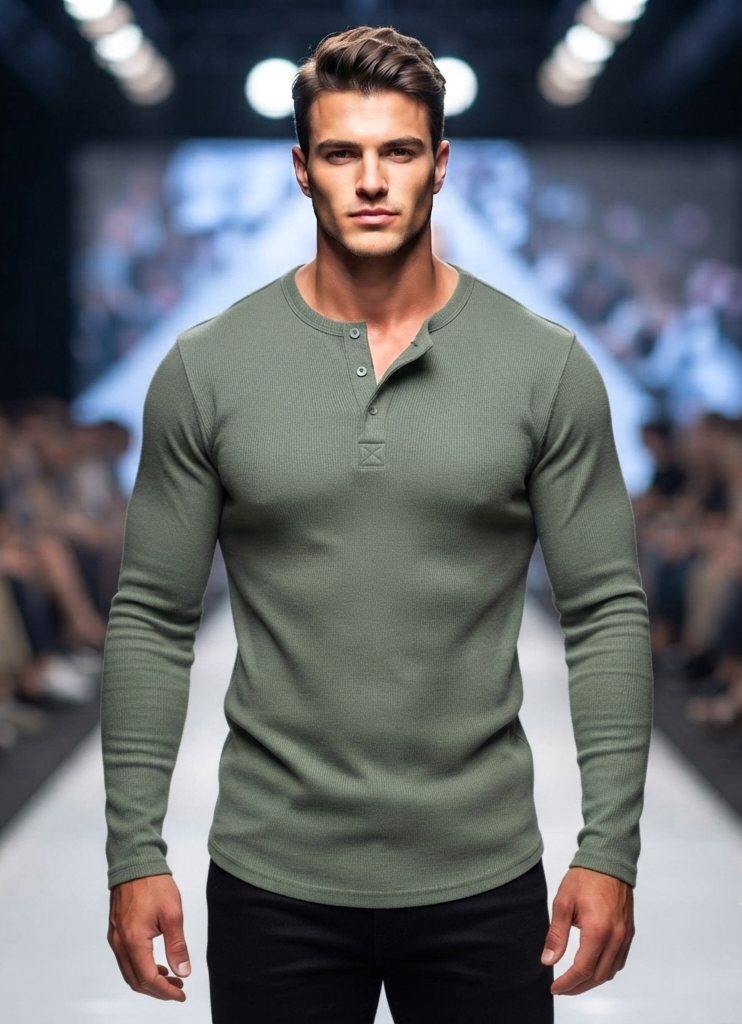 Lässiges Herren-Langarmshirt (Long-Sleeve T-Shirt) mit stilvollem Henley-Ausschnitt für einen entspannten Casual-Look im Alltag