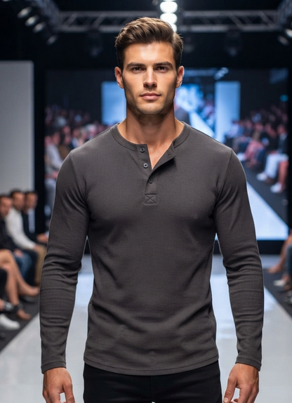 Lässiges Herren-Langarmshirt (Long-Sleeve T-Shirt) mit stilvollem Henley-Ausschnitt für einen entspannten Casual-Look im Alltag