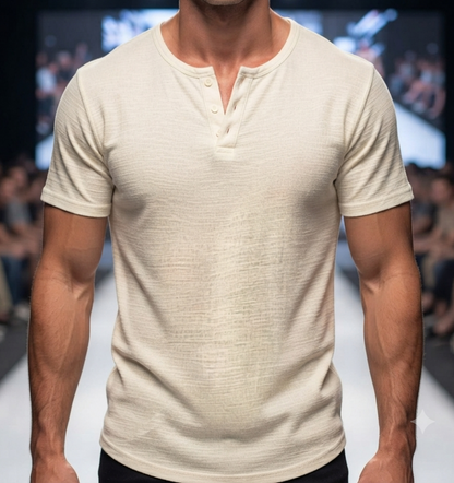 Herren Kurzarmshirt Henley-Ausschnitt Locker Leicht Casual Sommer T-Shirt