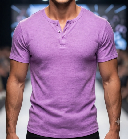 Herren Kurzarmshirt Henley-Ausschnitt Locker Leicht Casual Sommer T-Shirt