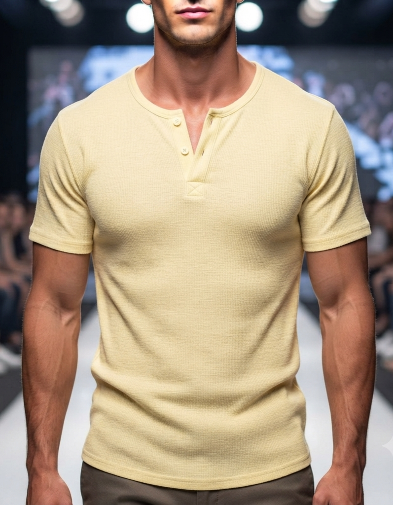 Herren Kurzarmshirt Henley-Ausschnitt Locker Leicht Casual Sommer T-Shirt