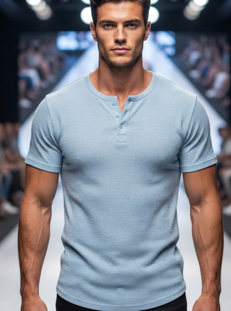 Herren Kurzarmshirt Henley-Ausschnitt Locker Leicht Casual Sommer T-Shirt