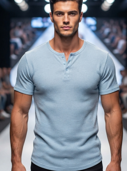 Herren Kurzarmshirt Henley-Ausschnitt Locker Leicht Casual Sommer T-Shirt