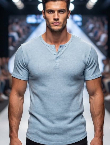 Herren Kurzarmshirt Henley-Ausschnitt Locker Leicht Casual Sommer T-Shirt