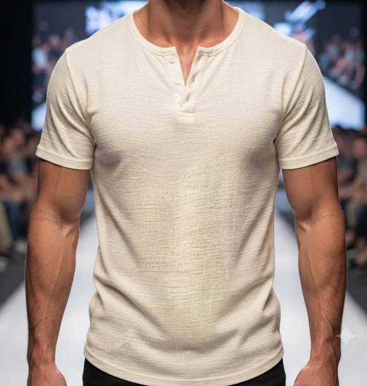 Herren Kurzarmshirt Henley-Ausschnitt Locker Leicht Casual Sommer T-Shirt