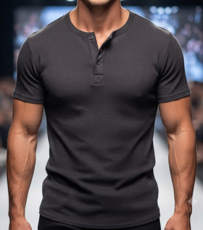 Herren Kurzarmshirt Henley-Ausschnitt Locker Leicht Casual Sommer T-Shirt