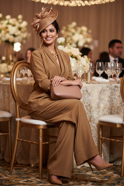 Wrap-style Satin Blouse And Wide-leg Pants Set