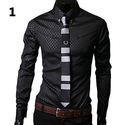 Men's Long Sleeve Business Shirt in Solid Color Checkered