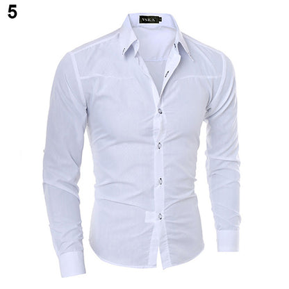 Men's Long Sleeve Business Shirt in Solid Color Checkered